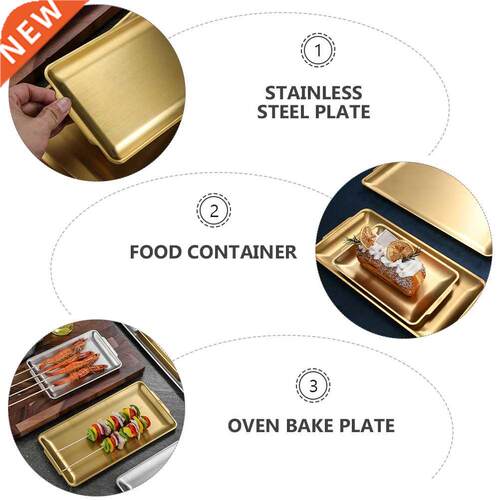 1Pc Stainless Steel Sushi Plate Oblong BBQ Pan Practical
