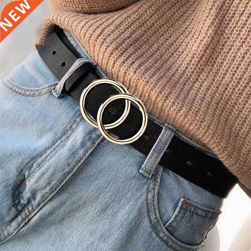 Double Rng Crcle Button Belt Lesure Jeans Fashon Dress W