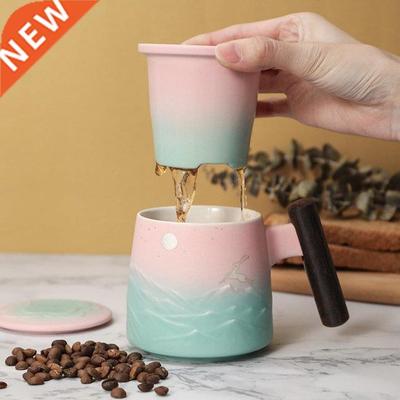 Ceramic Coffee Tea Mug Solid Wooden Handle Espresso Latte Mu