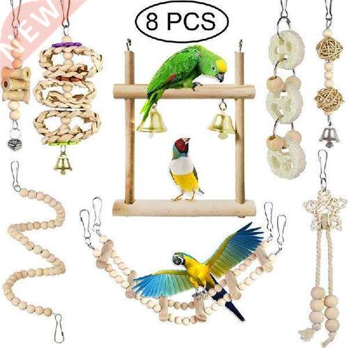 8 Pcs Parrot Toy Wood Birds Standing Chewing Rack Toys Be