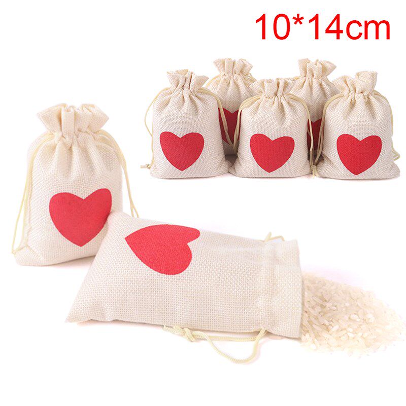 1pcs christmas love gift bags jute bag candy storage pouch d