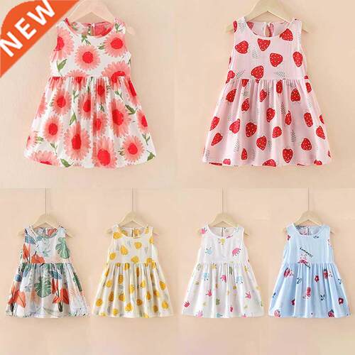 Girls Summer Dress Sleeveless Cute Cartoon Print Kids Dresse
