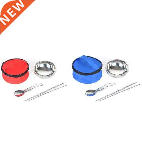 Stainless Steel Camping Cutlery Chopsticks Spoon Bowls Bag