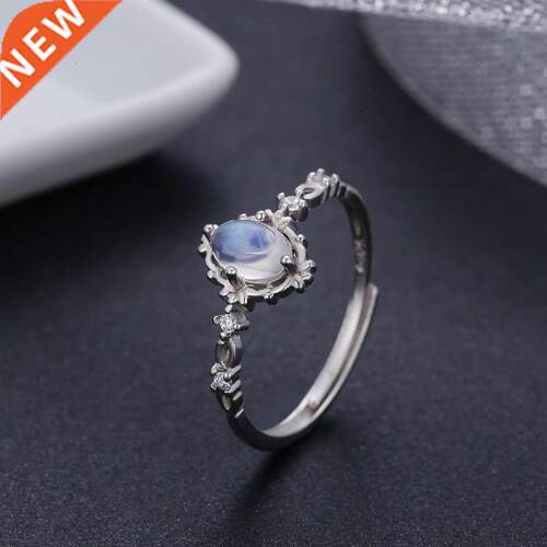 Vintage Style 925 Sterling Silver Round Natural Moonstone Ri