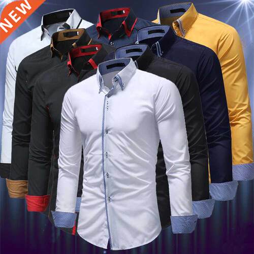 Men's Long Sleeve Business Shirt Double Collar Season Shirt
