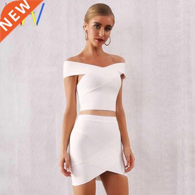 Women Bandage Set Top skirt Skirts Off Shoulder Party Dress