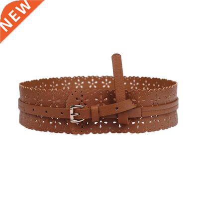 Hollow Out Print Belt Soft Leather waistband Self Tie Wide B