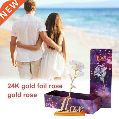 Romantic Galaxy Rose Flower with Love Base Stand Gift For