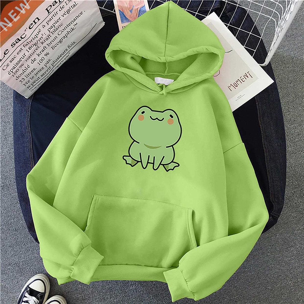 Frog Hoodie Vintage Harajuku Women's Winter Hoodies Kawaii C