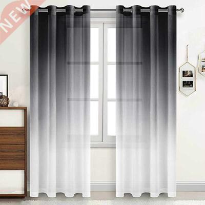 Black Gray Linen Sheer Curtains Grent Semi Voile Drapes G
