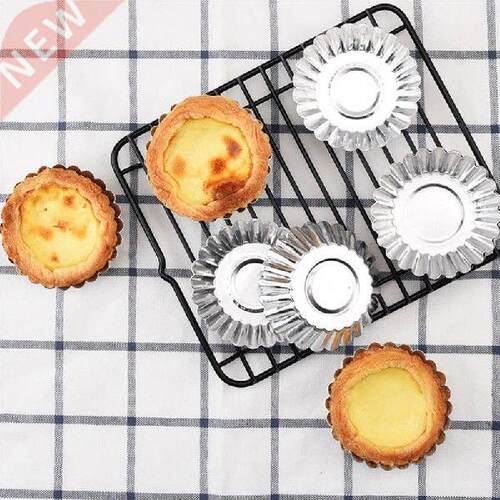 50pcs Reusable Silver Stainless Steel Cupcake Egg Tart Mold