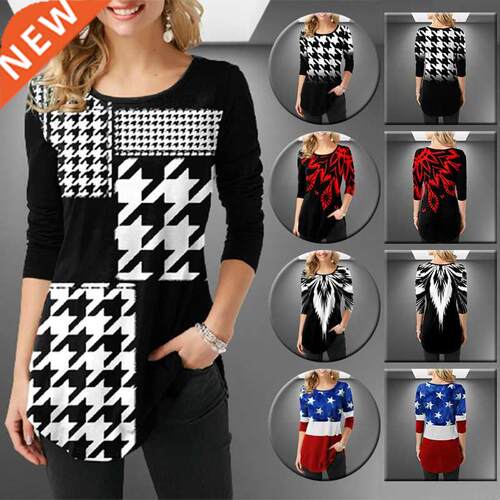 Houndstooth Flags Printing Oversized T-shirt Female Clothing