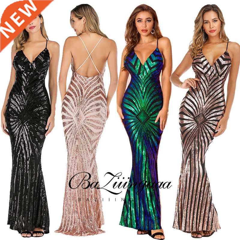 BAZIIINGAAA Beach Evening Dresses Long Woman Gown 2021 Sequi图片