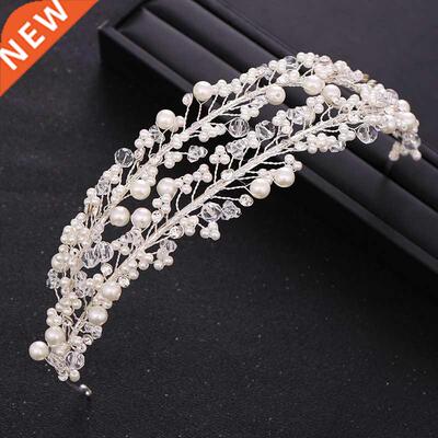 ndy White Pearl Crystal Bride Hair Accessories Wedding Crown