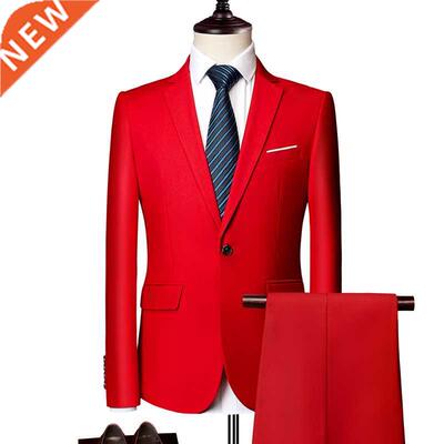 Men's Spring and Autumn Solid Color 11 Color 2-piece Suit Ca