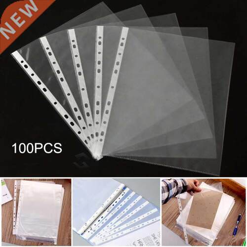 100Pcs A4 11 Holes Loose Le Docuts Sheet Protectors Plasti