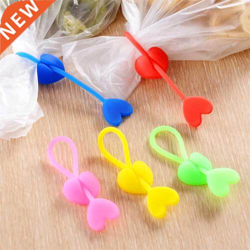 5Pcs/Lot Silicone Sealing Clips Heart Shape Wire Cable Tie E