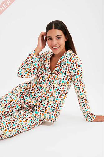 ndyol Retro Pattern Woven Pajamas set THMAW22PT0272
