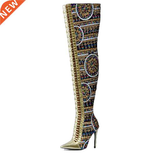 Pink Palms Winter Shoes Women Shiny Sequined Cloth Over the