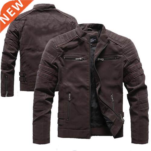Wnter Motorcycle PU Leather Jacket Men 2022 Vntage Fleece