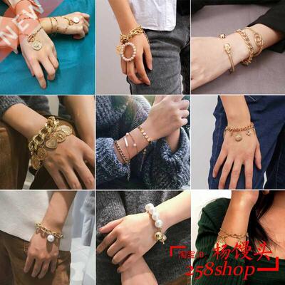 Big Glod bracelet for women Punk multi-layer Charm Bangles