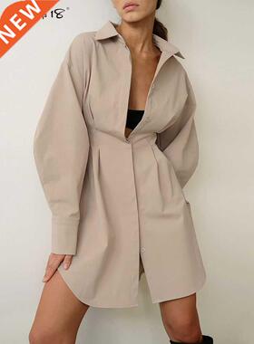 Mnealways18 Spring Summer Bodycon Dress Women Khaki Long Sle