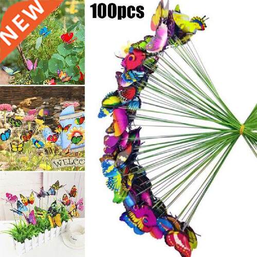 100pcs Butterflies Stake Ornament Plant Flower Pot Decor