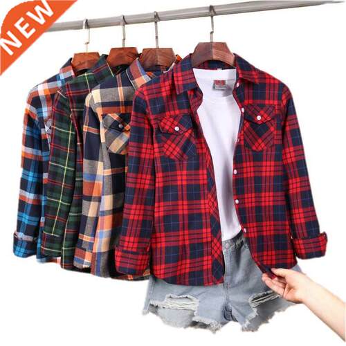 New Women's Plaid Shirts Plus Size M-5XL Female Cotton Blous