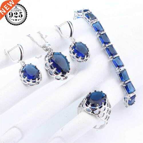 Women Jewelry Sets Wedding 925 Silver Jewelry Bridal Blue Zi