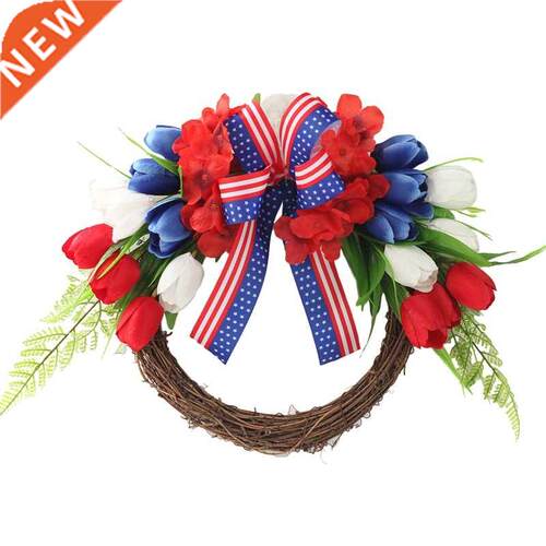Artificial Tulip Wreath Patriotic 4Th of July Americana Inde