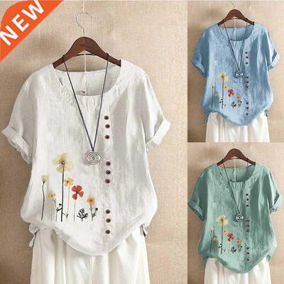 Women Fashon Summer Casual Prnt Loose T-shrt Vntage Roun