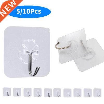 20/10 Pcs Transparent Hooks Strong Self Adhesive Door Wall H