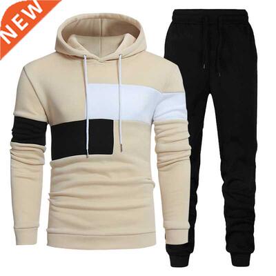 Autumn Wnter Men's 2 Pece Set Patchwork Hoodes + Pan