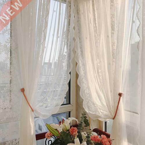 European White lace Sheer Curtains For Living room Floral Vo