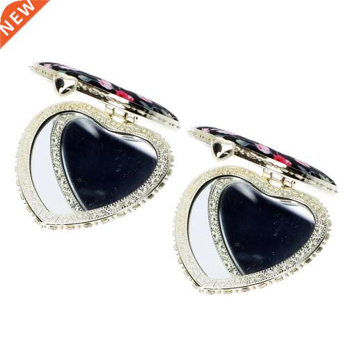 2Pcs Pocket Sized Folding Compact Mirrors Heart Shaped Doubl