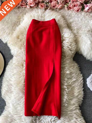 Office Lady Red/Black Pencil Skirt Women Elegant High Waist