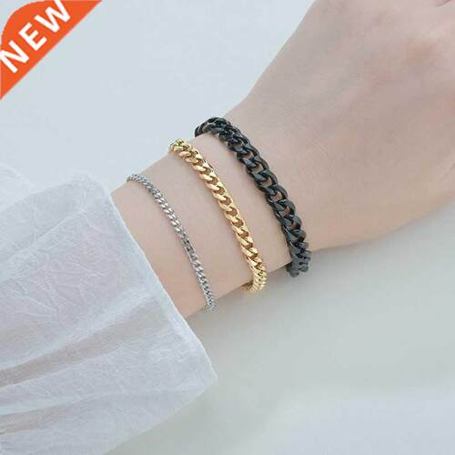 Polished Stainless Steel Bracelet for Men Women Gold Black C