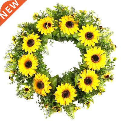 Artificial Sunflower Wreath Green Leaves and Sunflowers Home