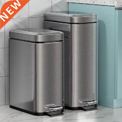 Stainless Silver Cover Trash Can Modern Metal Big Size