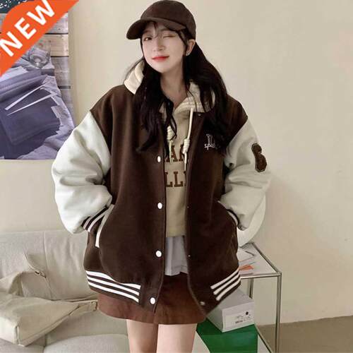 Autumn Winter Oversized Warm Bomber Jackets Women Letter Pri