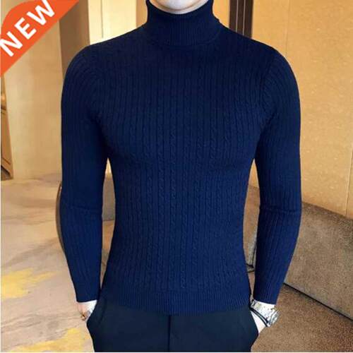 2022 Korean Slim Solid Color Turtleneck Sweater Mens Winter