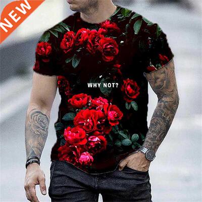 Print rose flower hip-hop T-shirt for men nd women 3D mchi