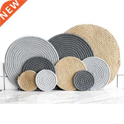 Cotton Coasters Linen Round Mats Set Insulation Coffee Pad P