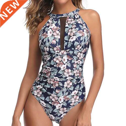 Print One Piece Swimsuit Net Swimwear Women Body Suits Push
