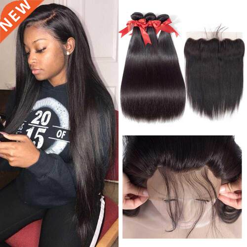 Straight Hair Bundles With Frontal 13x4 Lace Closure Brazili