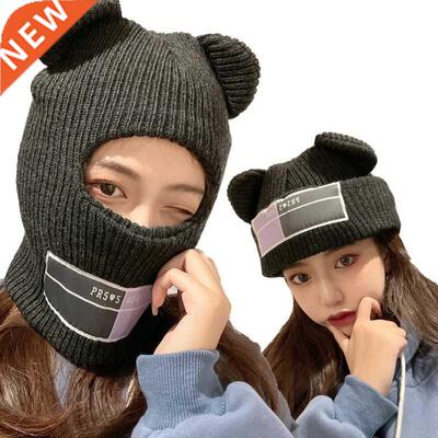Cute Full Face ver Ski Mask Hat with Bear Ear Balaclava Knit