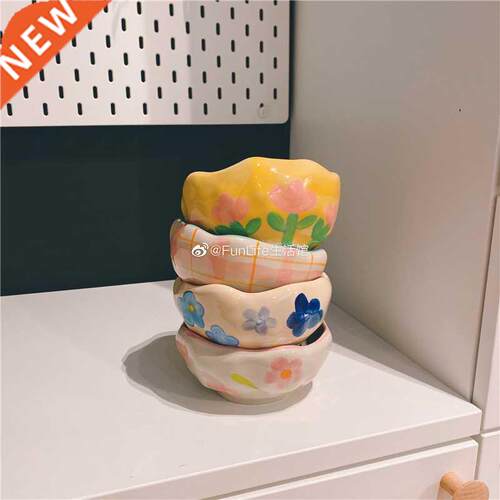 Hand Pinch Style Small Pink Flower Blue Flower Tulip Plaid