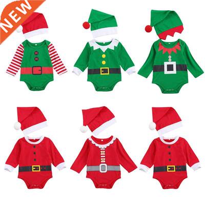 2 Pcs Newborn Christmas Outfits Long Sleeve Round Neck Print