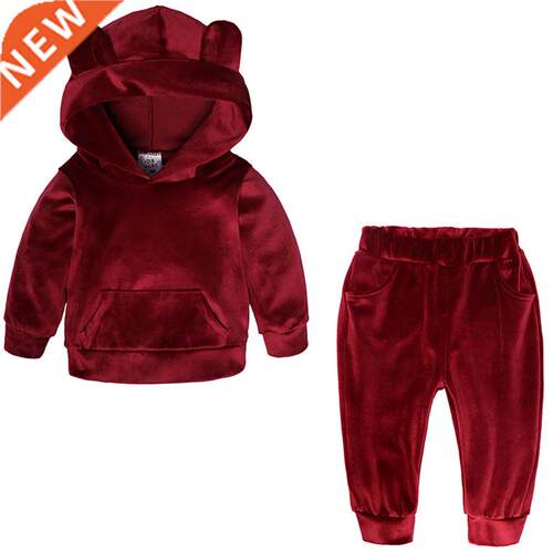 Baby Boys Girls Velvet Hooded Clothing Set Kids Jacket Coat