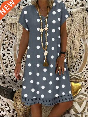 plus size 5xl DOT cotton linen women dresses casual loose la